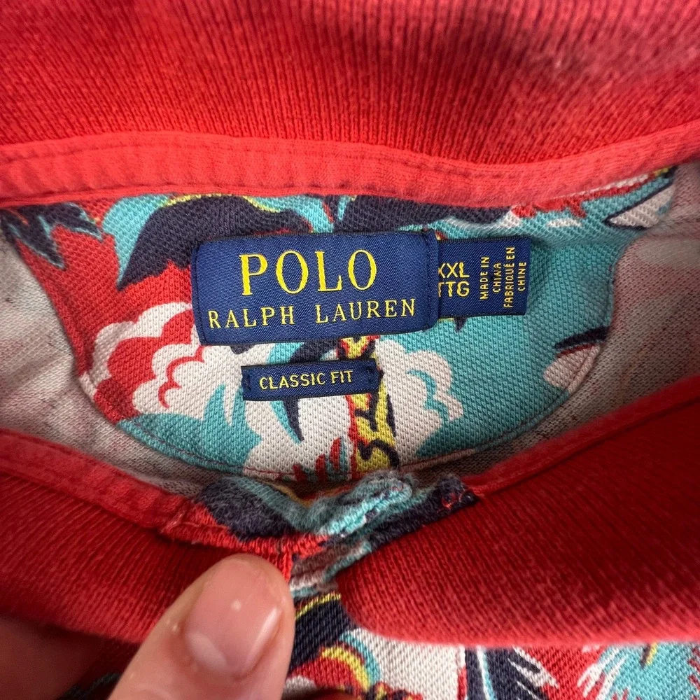 Polo Ralph Lauren Polo Shirt Mens XXL Red Aloha Tropical Hawaiian‎ Classic Fit